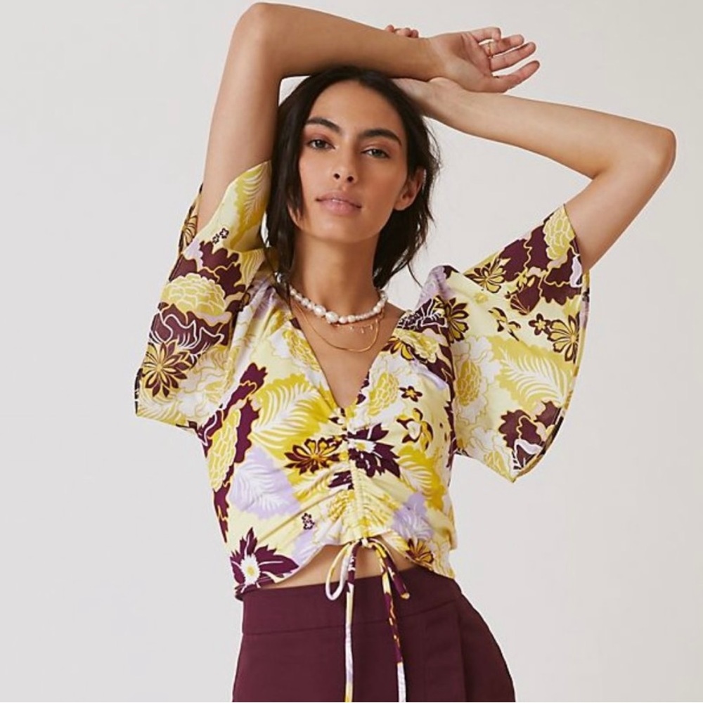 Anthropologie Maeve Flutter Sleeve Cinched Top